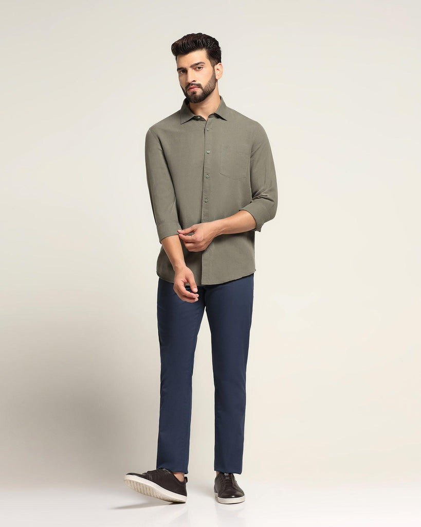 Linen Casual Olive Solid Shirt - Salmon