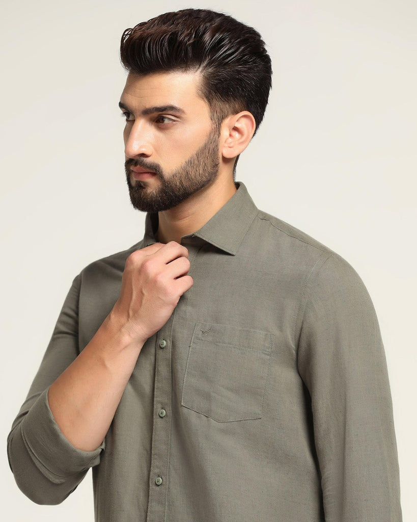 Linen Casual Olive Solid Shirt - Salmon