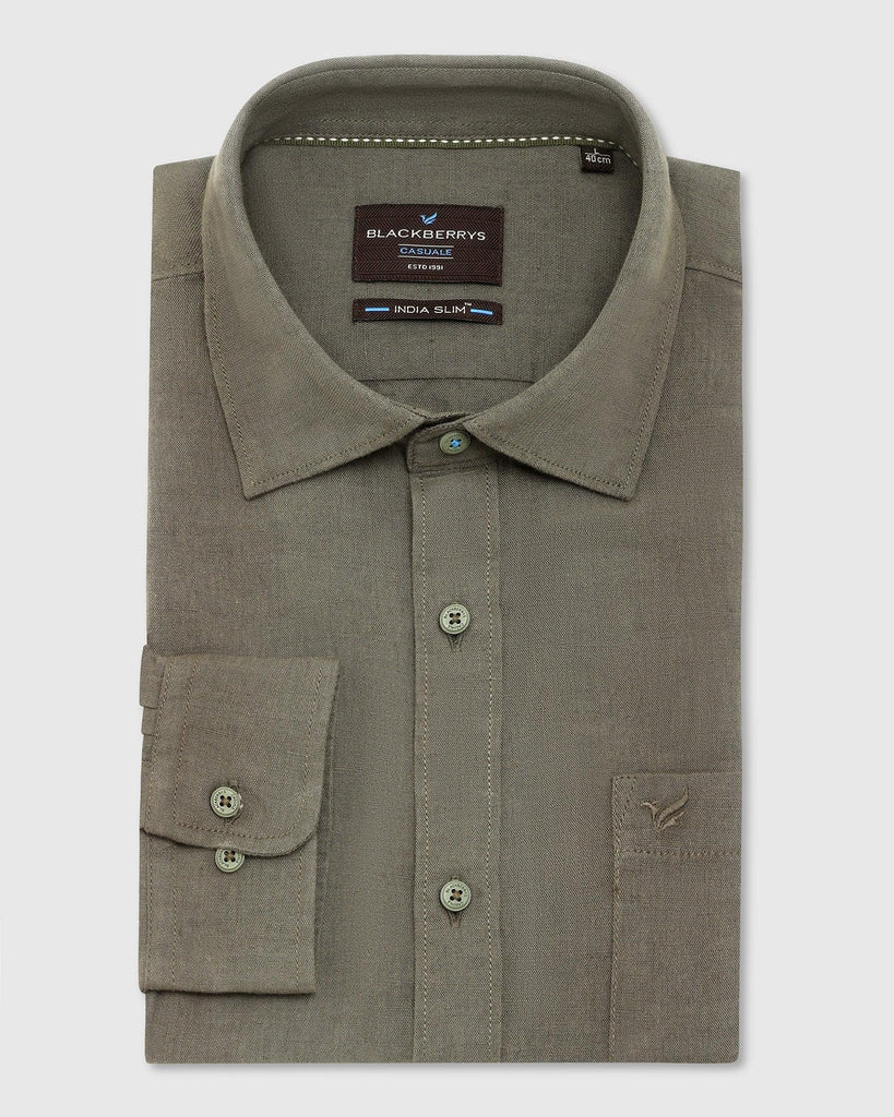 Linen Casual Olive Solid Shirt - Salmon