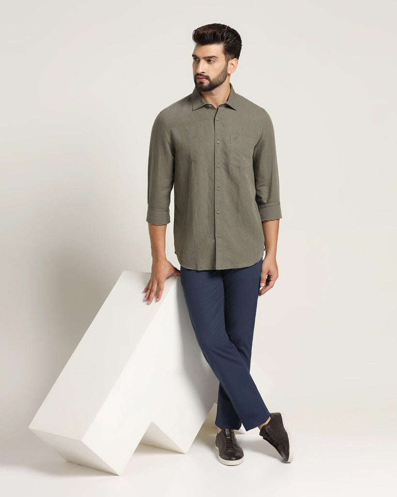 Linen Casual Olive Solid Shirt - Salmon