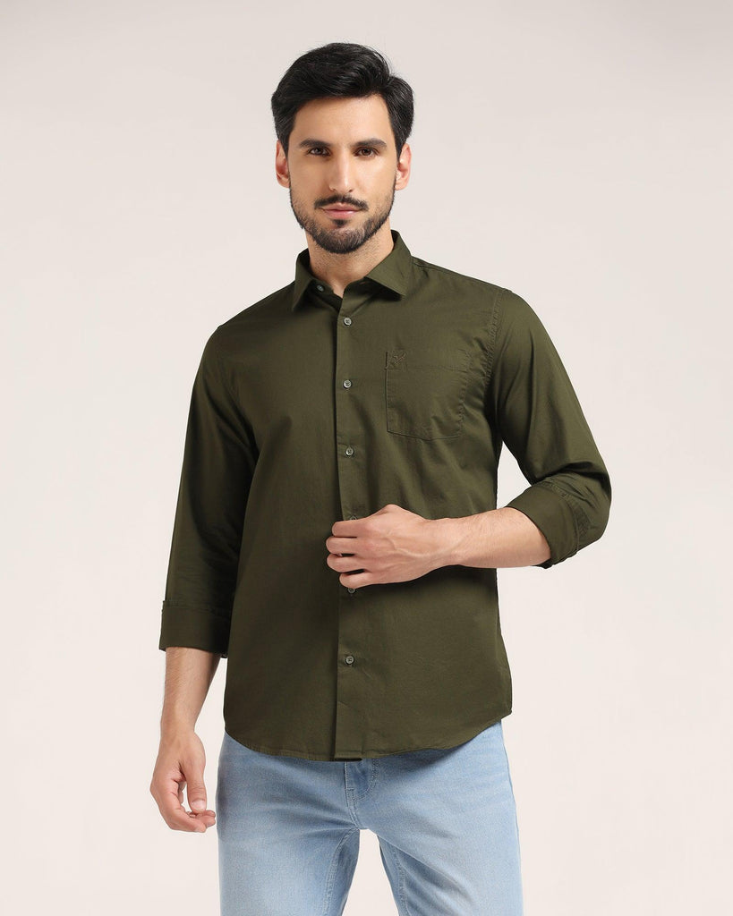 Casual Olive Solid Shirt - Vertus