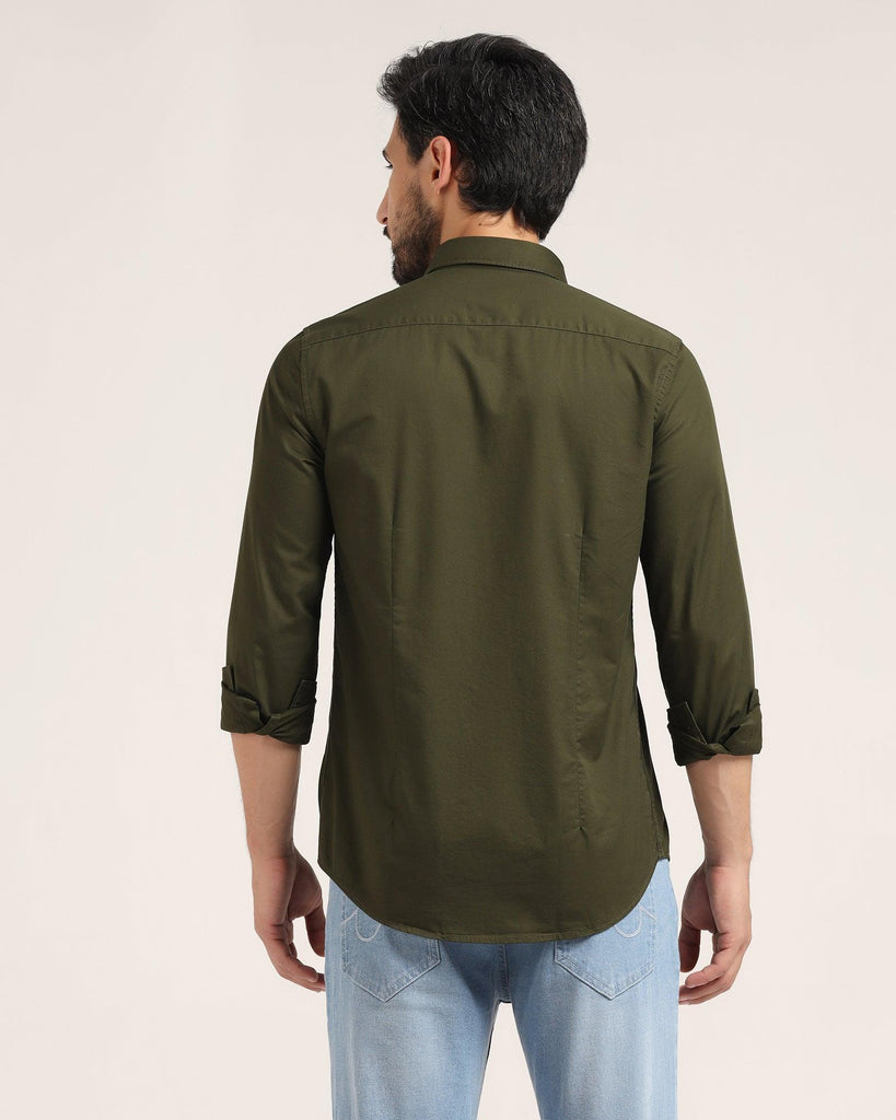 Casual Olive Solid Shirt - Vertus