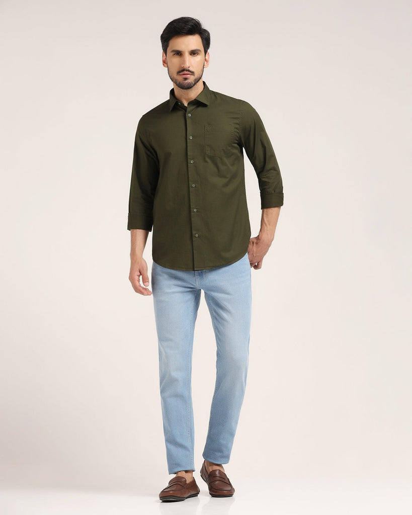 Casual Olive Solid Shirt - Vertus