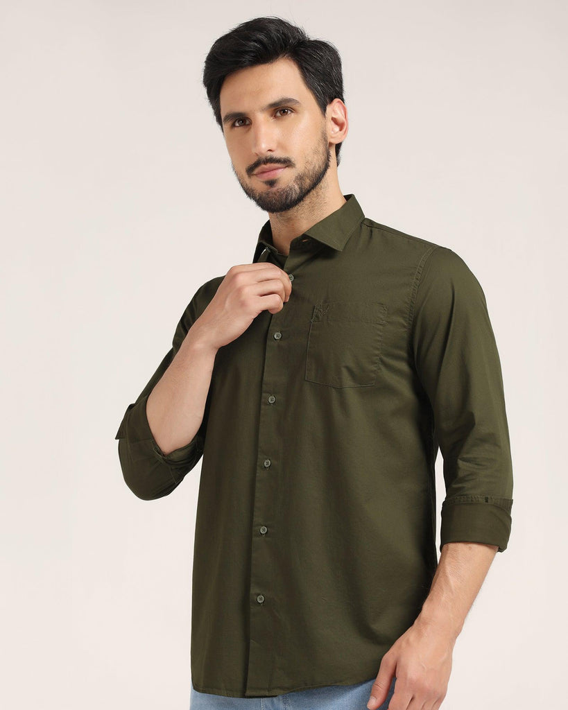 Casual Olive Solid Shirt - Vertus