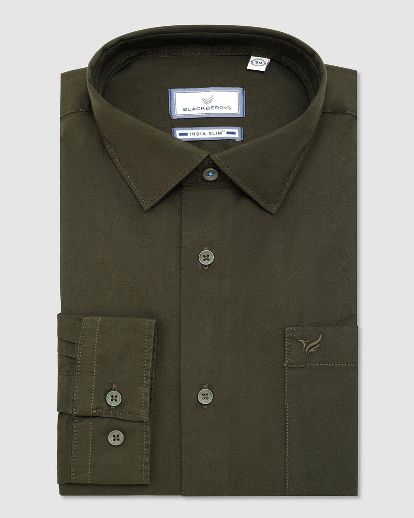 Casual Olive Solid Shirt - Vertus