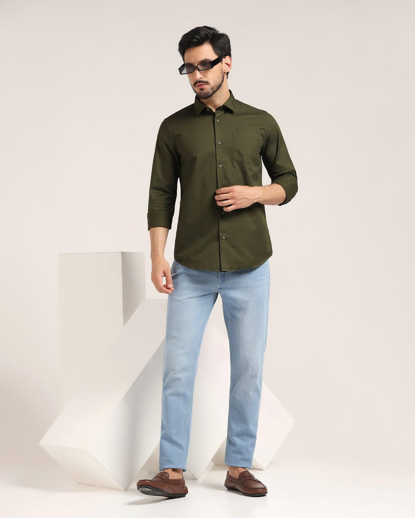 Casual Olive Solid Shirt - Vertus