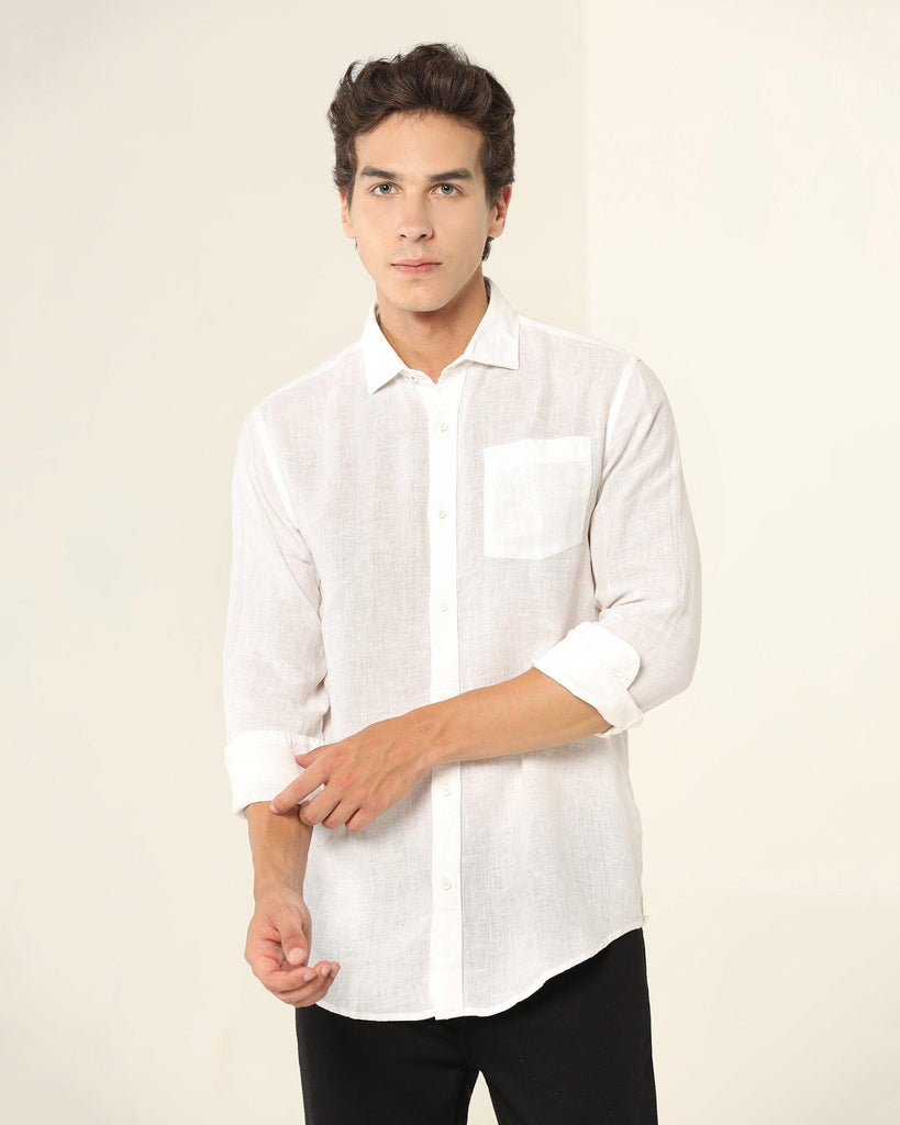 Linen Casual White Solid Shirt - Bowen