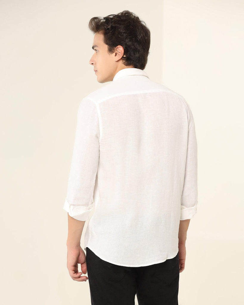 Linen Casual White Solid Shirt - Bowen