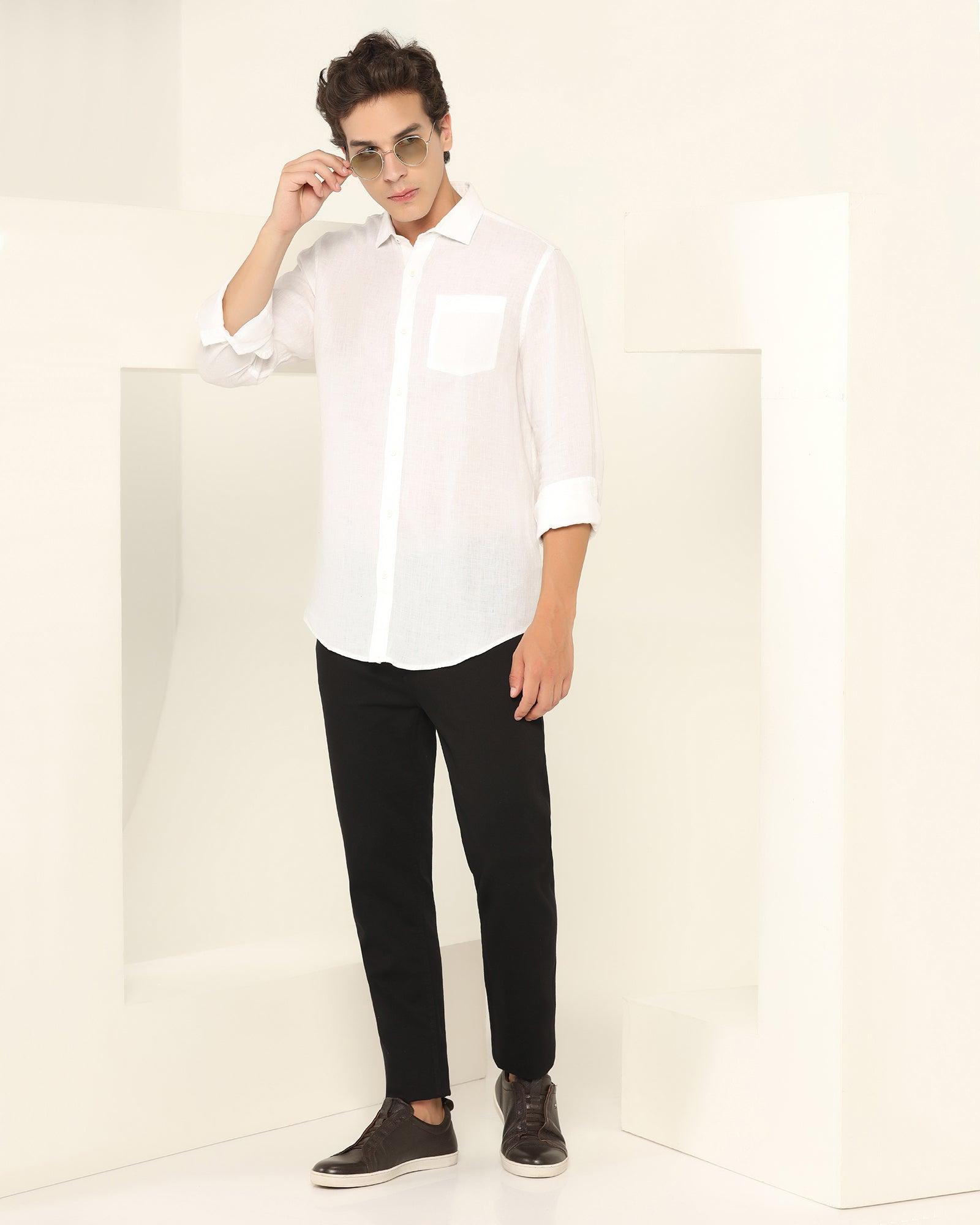 Linen Casual White Solid Shirt - Bowen
