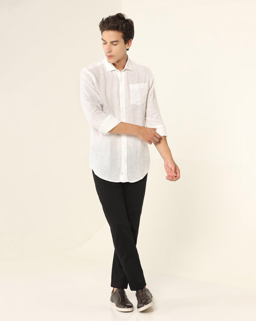 Linen Casual White Solid Shirt - Bowen