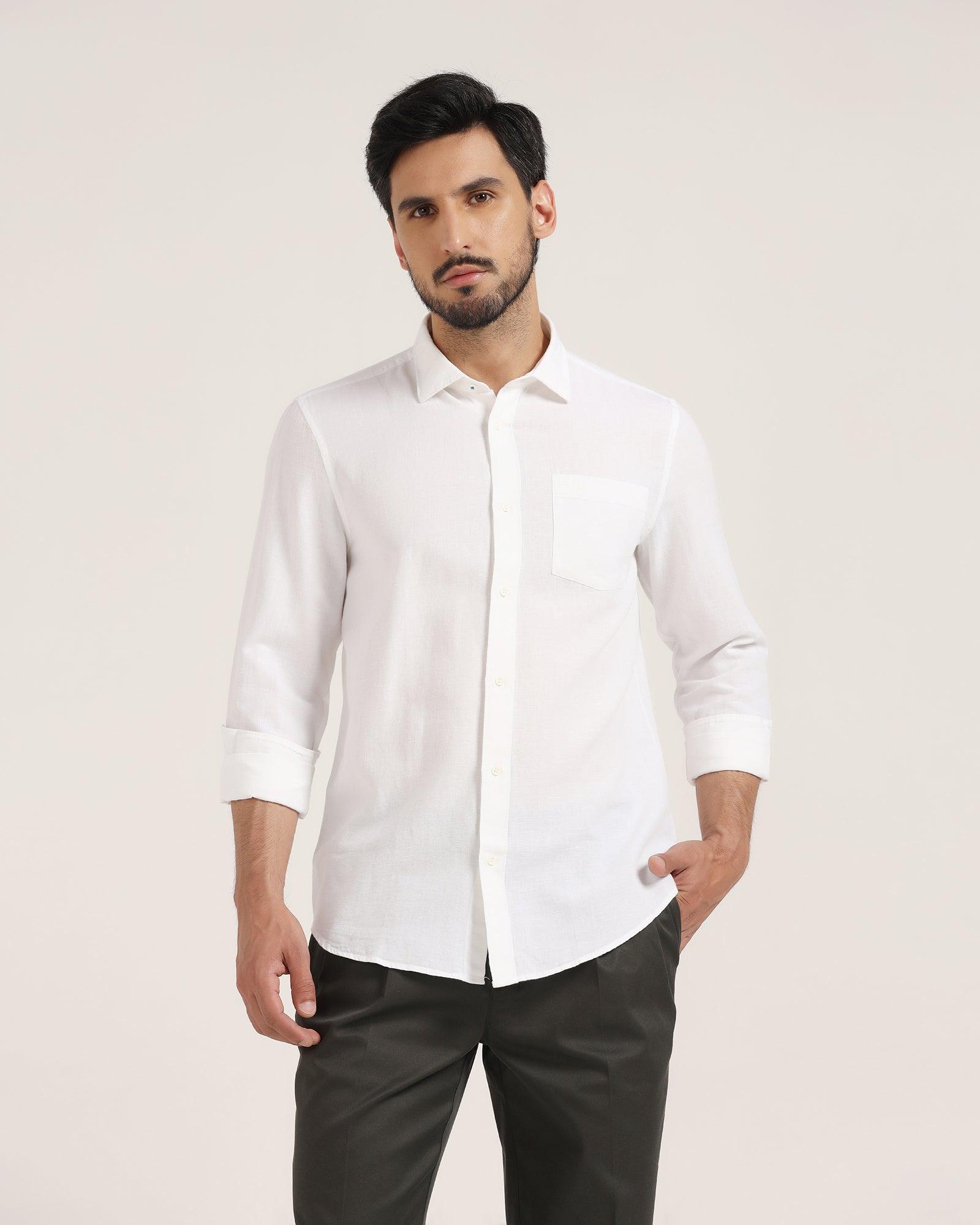 Linen Casual White Solid Shirt - Lang