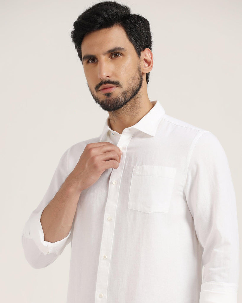 Linen Casual White Solid Shirt - Lang