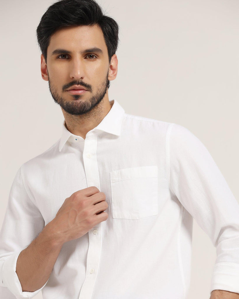 Linen Casual White Solid Shirt - Lang