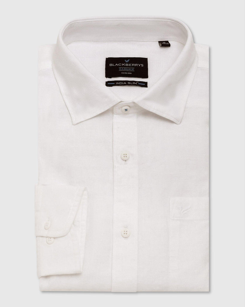 Linen Casual White Solid Shirt - Salmon