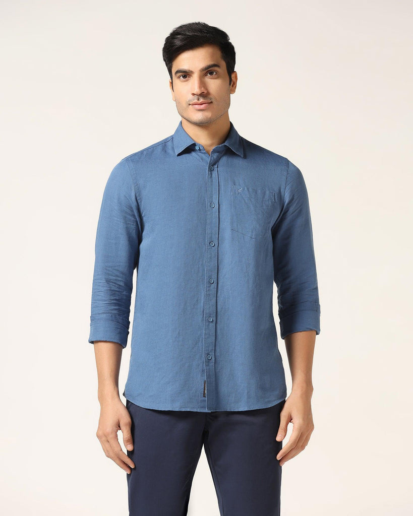 Linen Casual Sky Blue Solid Shirt - Salmon