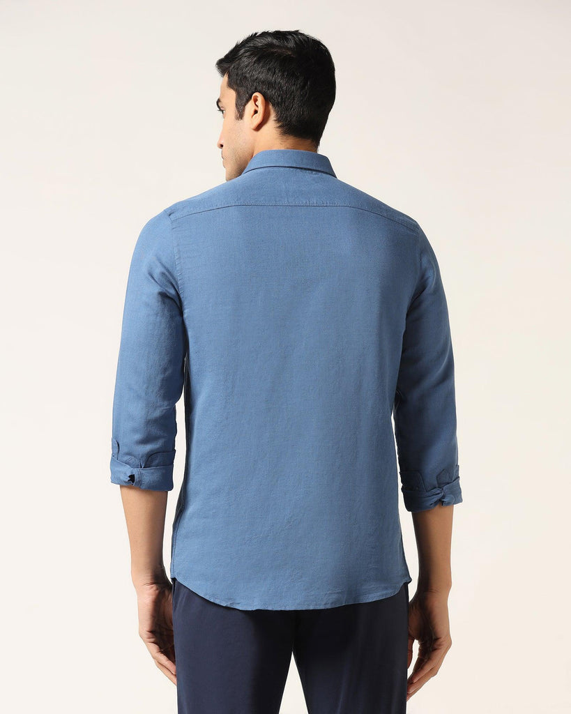 Linen Casual Sky Blue Solid Shirt - Salmon