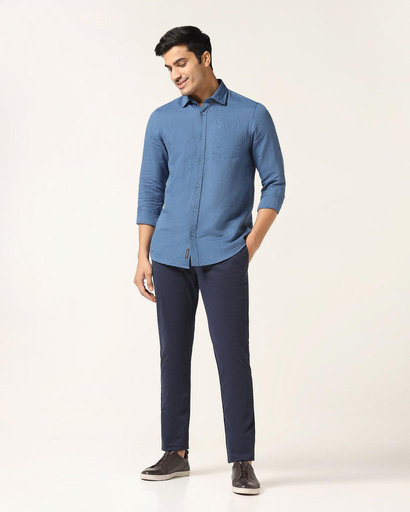 Linen Casual Sky Blue Solid Shirt - Salmon