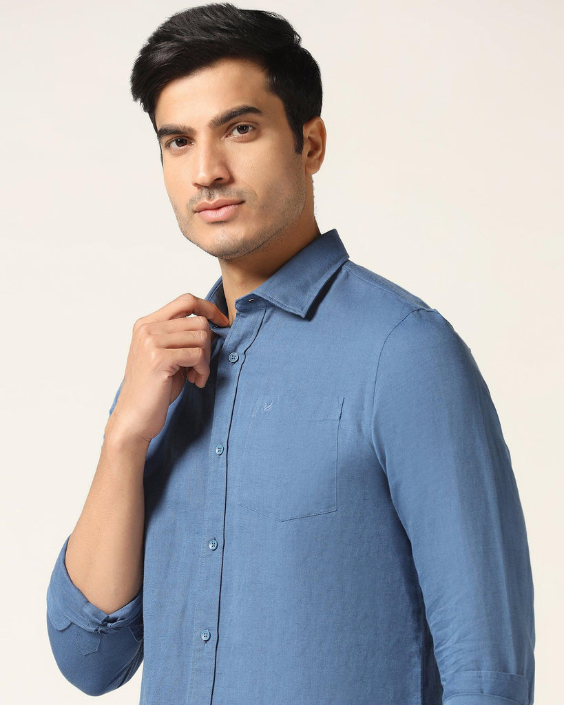 Linen Casual Sky Blue Solid Shirt - Salmon