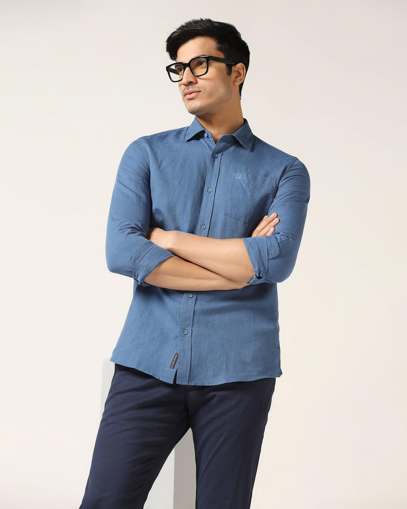 Linen Casual Sky Blue Solid Shirt - Salmon