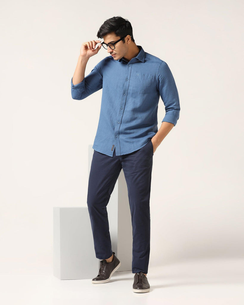 Linen Casual Sky Blue Solid Shirt - Salmon