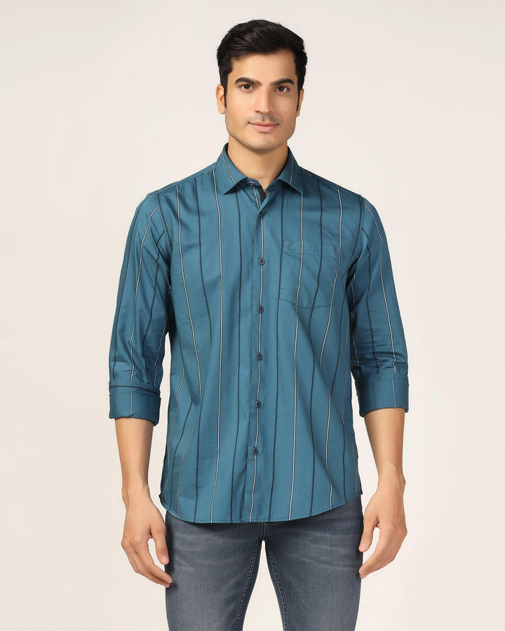 Casual Teal Blue Stripe Shirt - Marko