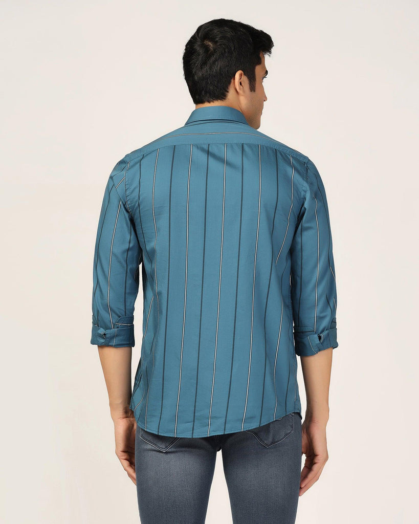 Casual Teal Blue Stripe Shirt - Marko