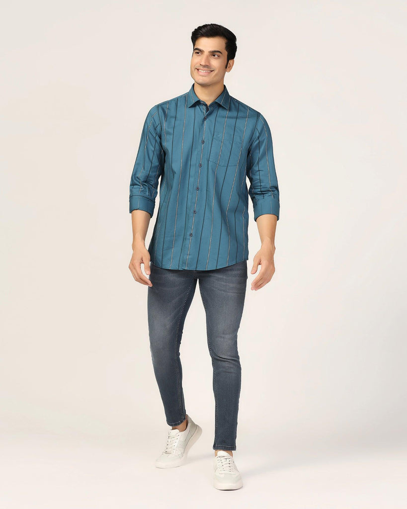 Casual Teal Blue Stripe Shirt - Marko