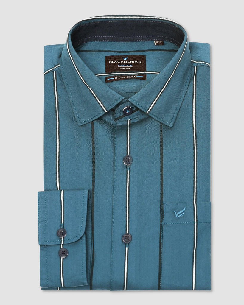 Casual Teal Blue Stripe Shirt - Marko