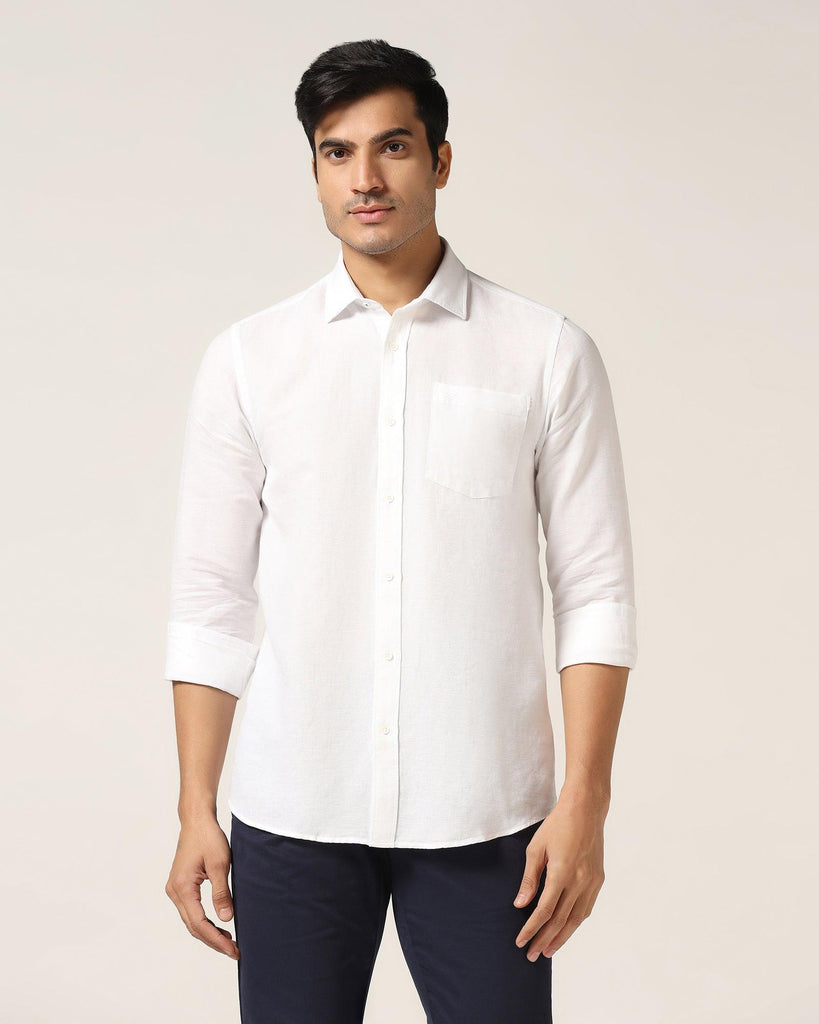 Linen Casual White Solid Shirt - Salmon