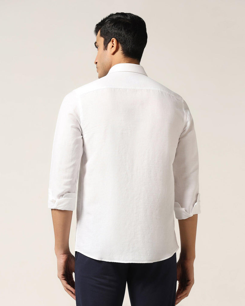 Linen Casual White Solid Shirt - Salmon