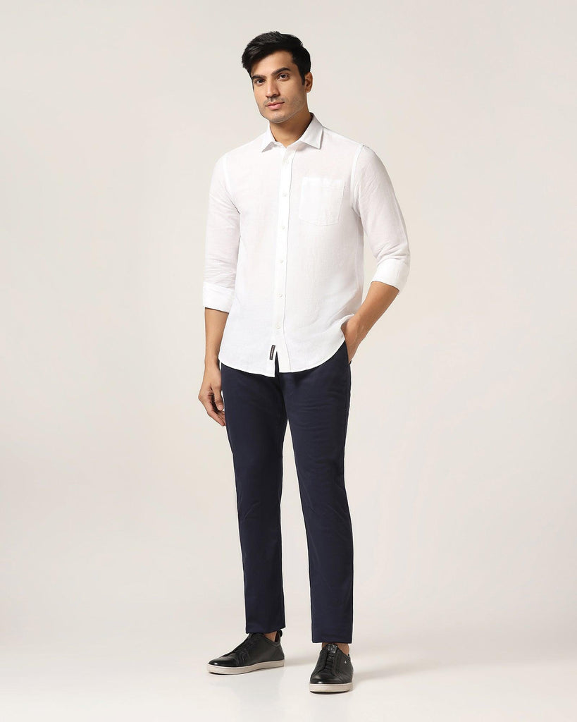 Linen Casual White Solid Shirt - Salmon