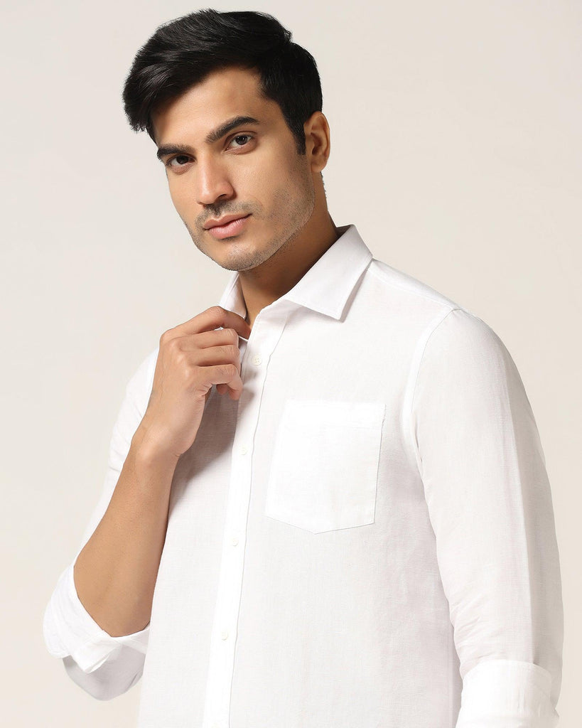 Linen Casual White Solid Shirt - Salmon