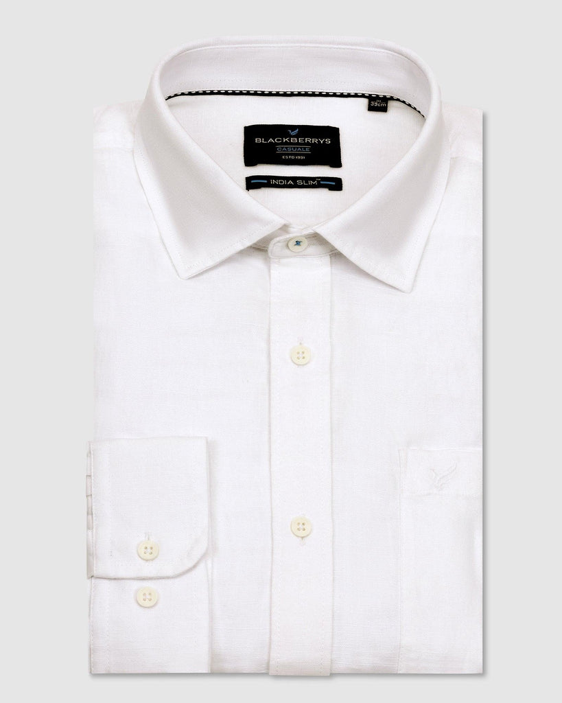 Linen Casual White Solid Shirt - Salmon