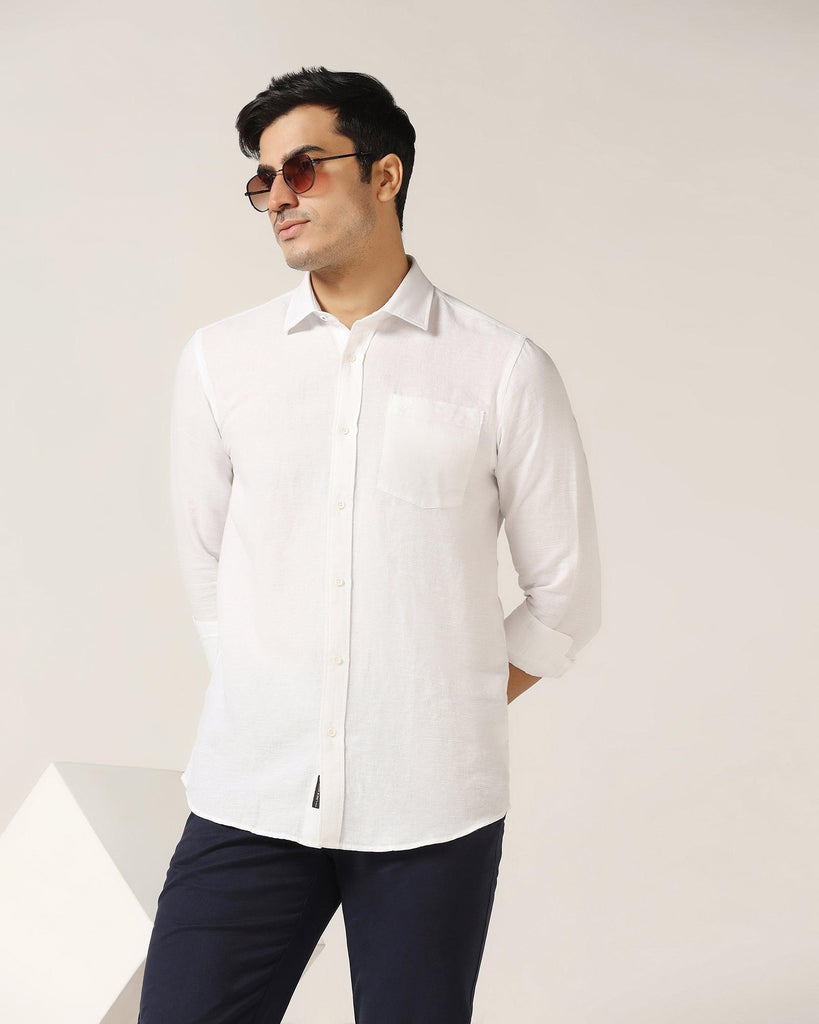 Linen Casual White Solid Shirt - Salmon