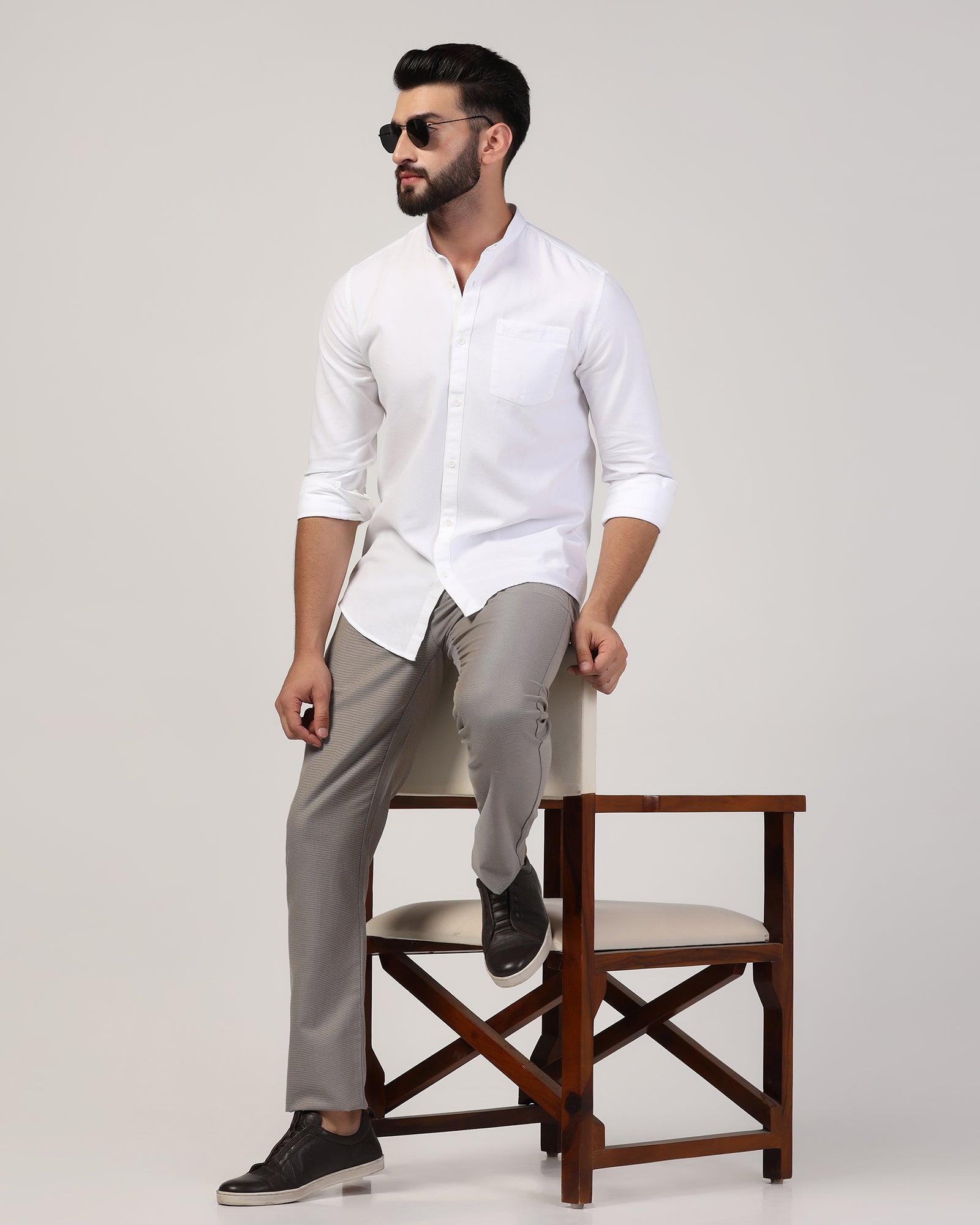 Casual White Textured Shirt - Jolt - Blackberrys