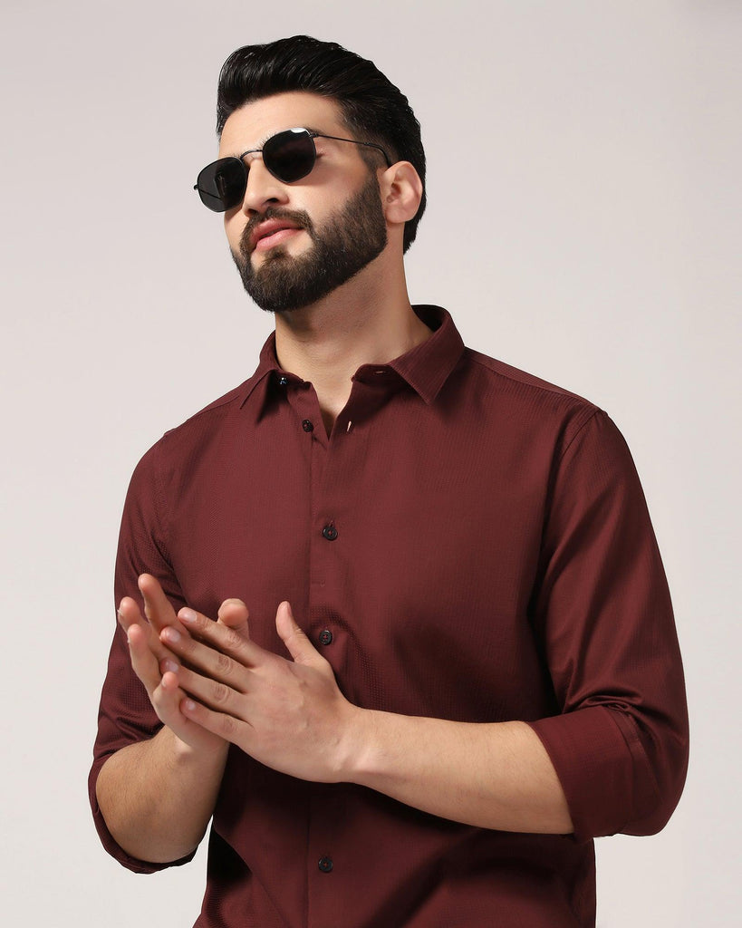 Casual Wine Textured Shirt - Port