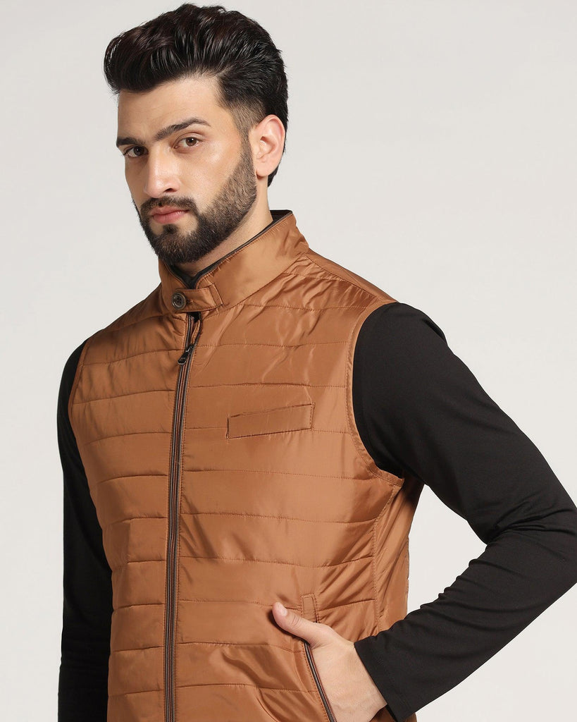 Burnt Gold Solid Zipper Jacket - Joss