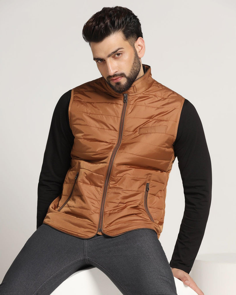 Burnt Gold Solid Zipper Jacket - Joss