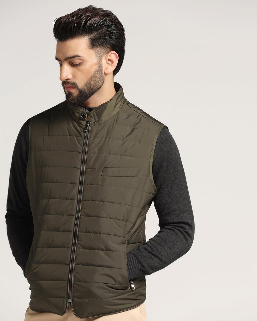 Olive Solid Zipper Jacket - Joss