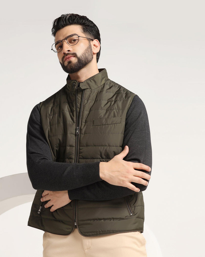 Olive Solid Zipper Jacket - Joss