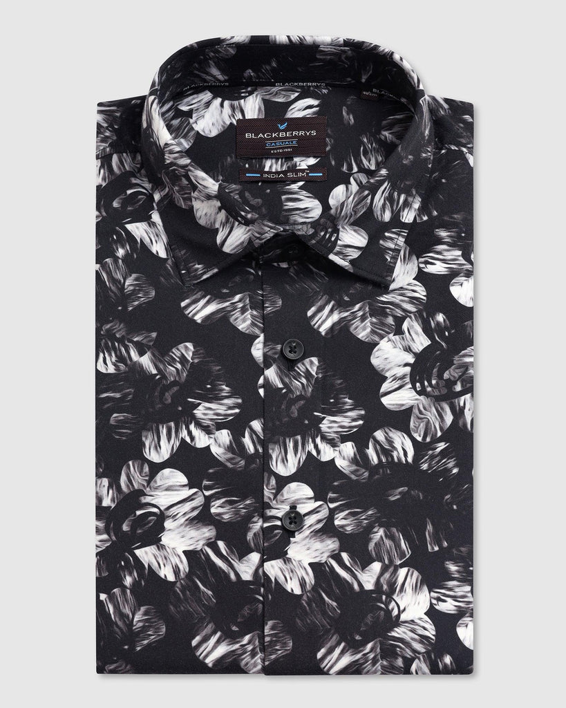 Casual Half Sleeve Black Printed Shirt - Emaar