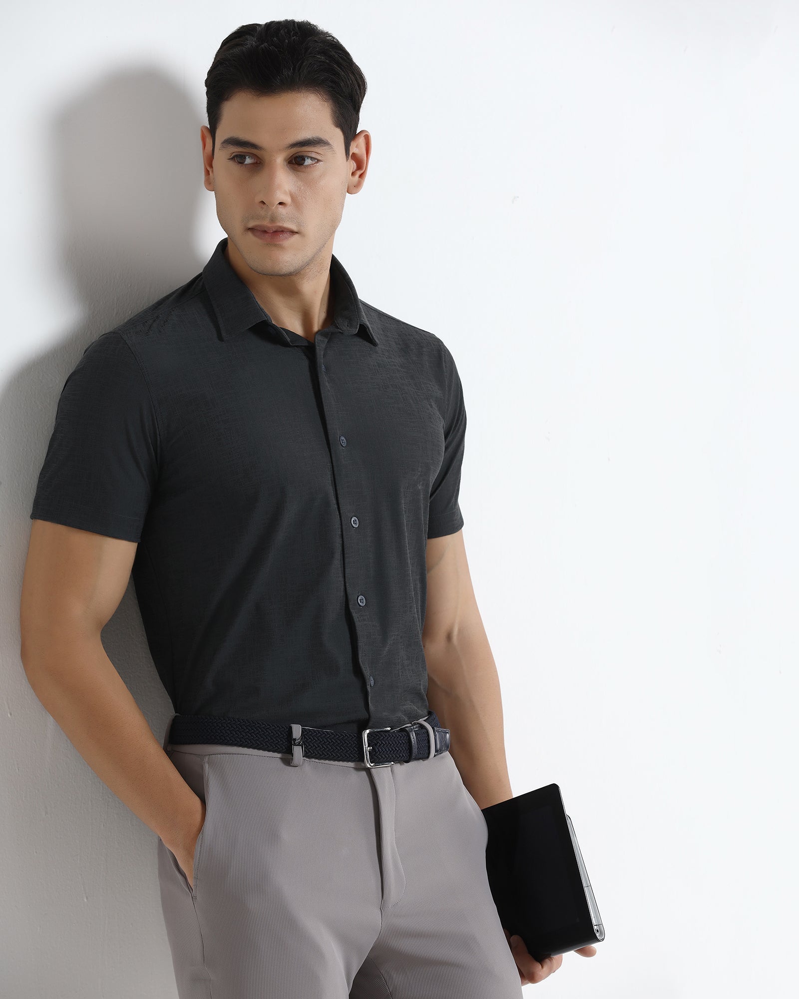 Charcoal Half Sleeve TechPro Jacquard Shirt - Cruise