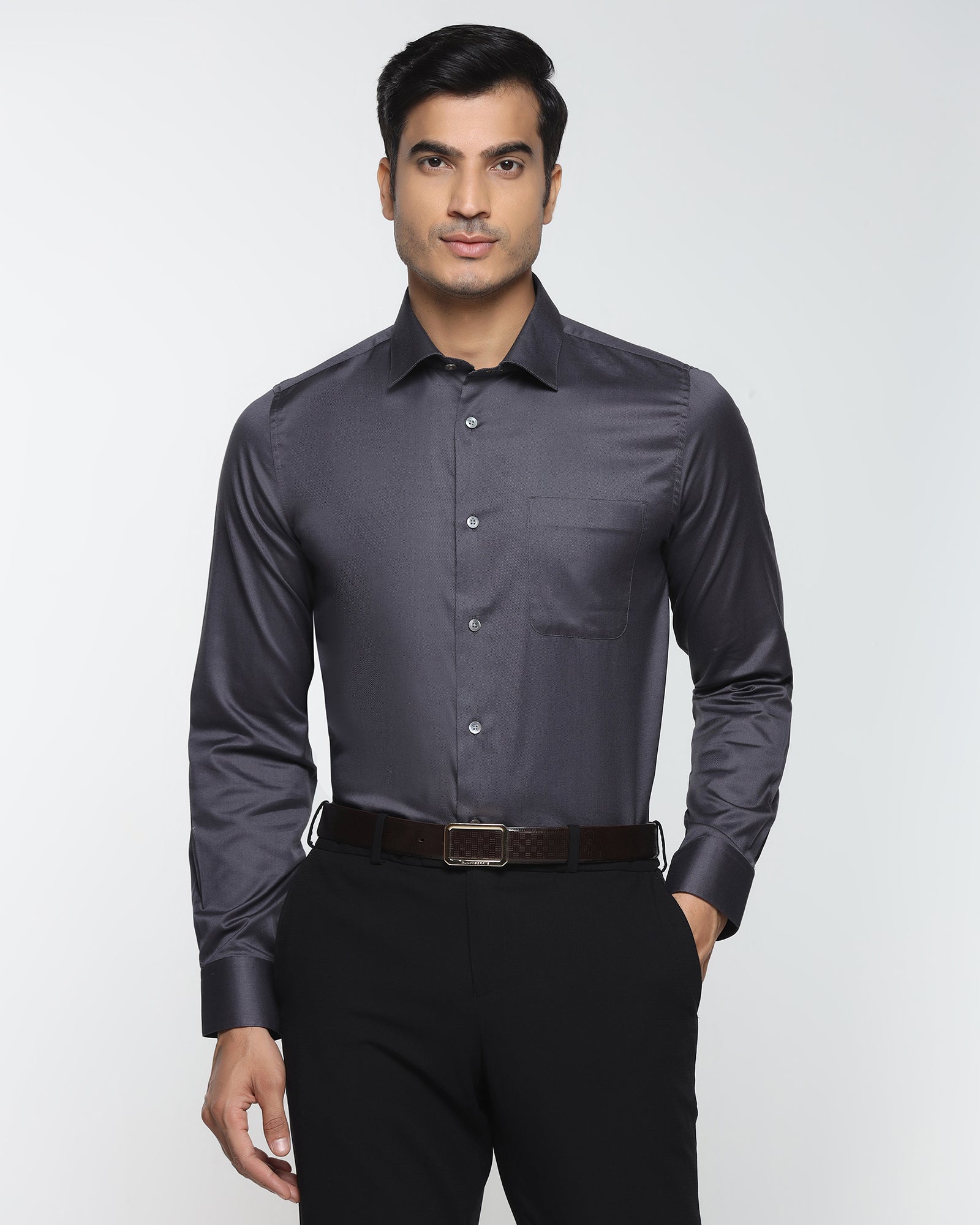 Charcoal Black Luxe Textured Shirt - Crypto