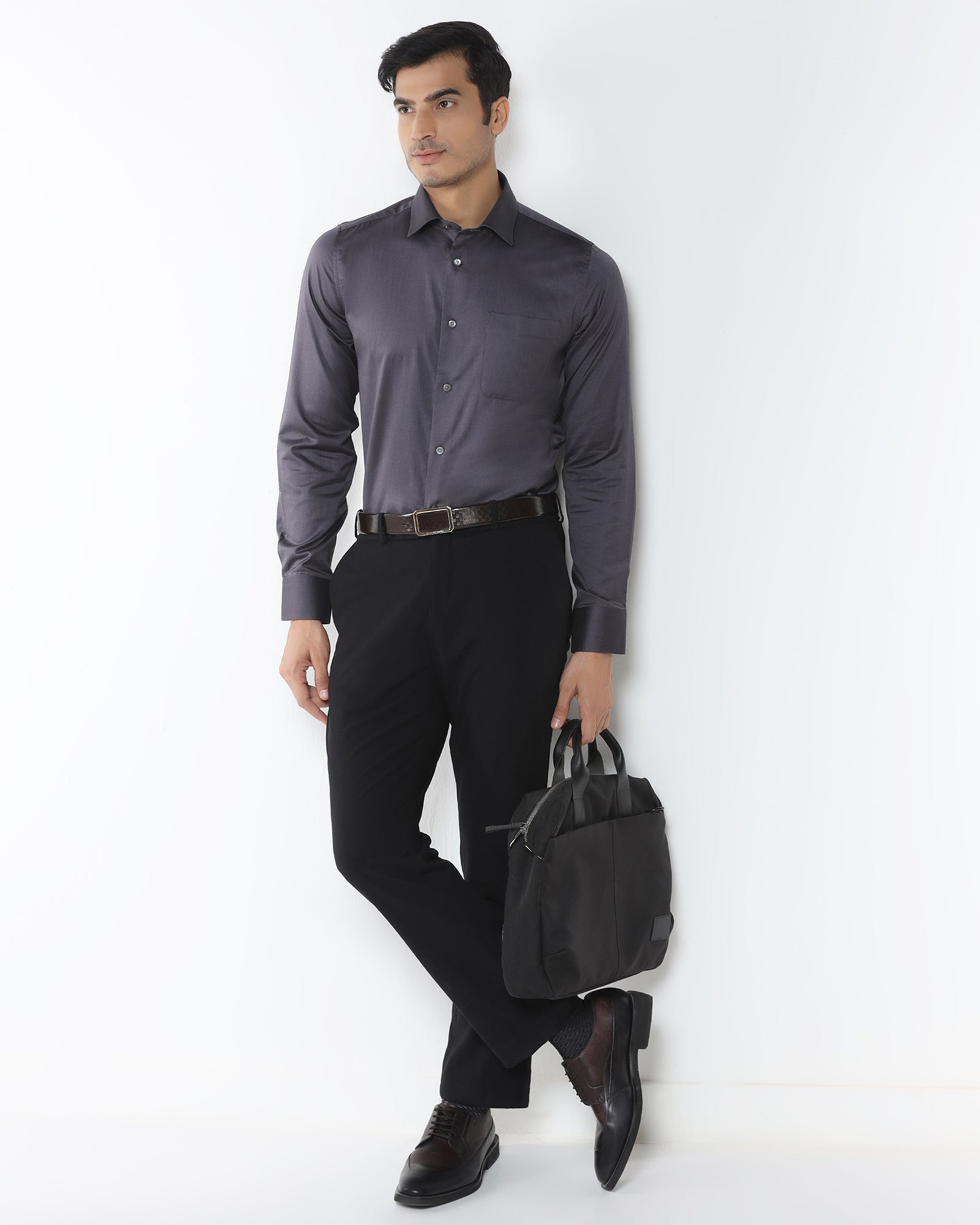 Charcoal Black Luxe Textured Shirt - Crypto
