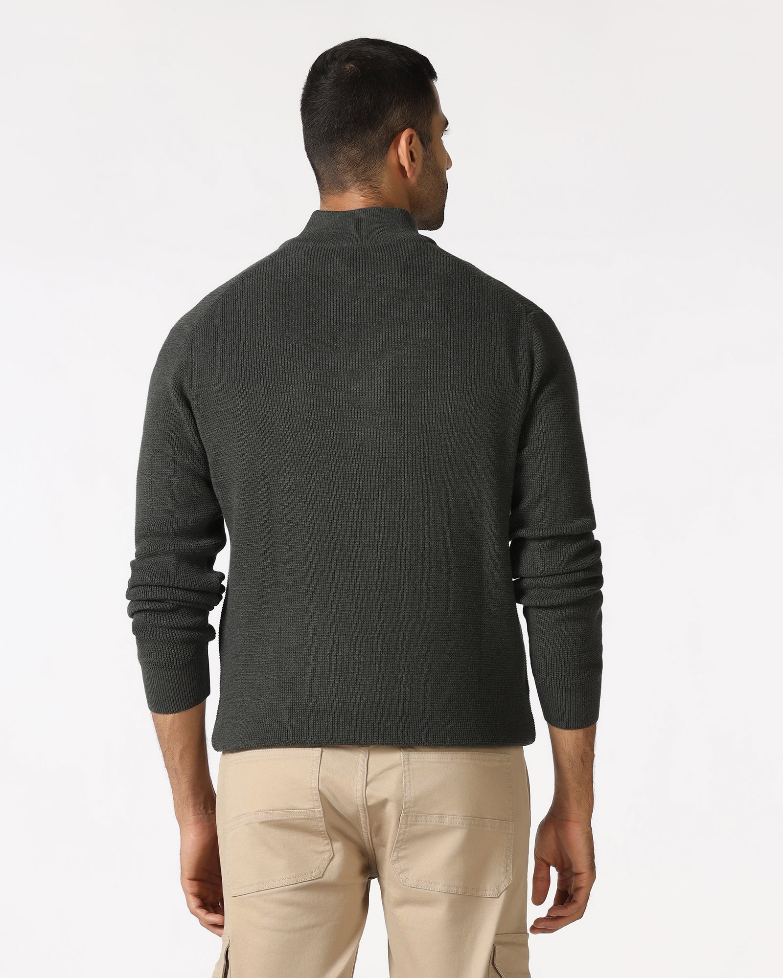 Charcoal High Neck Jacquard Sweatshirt - Price