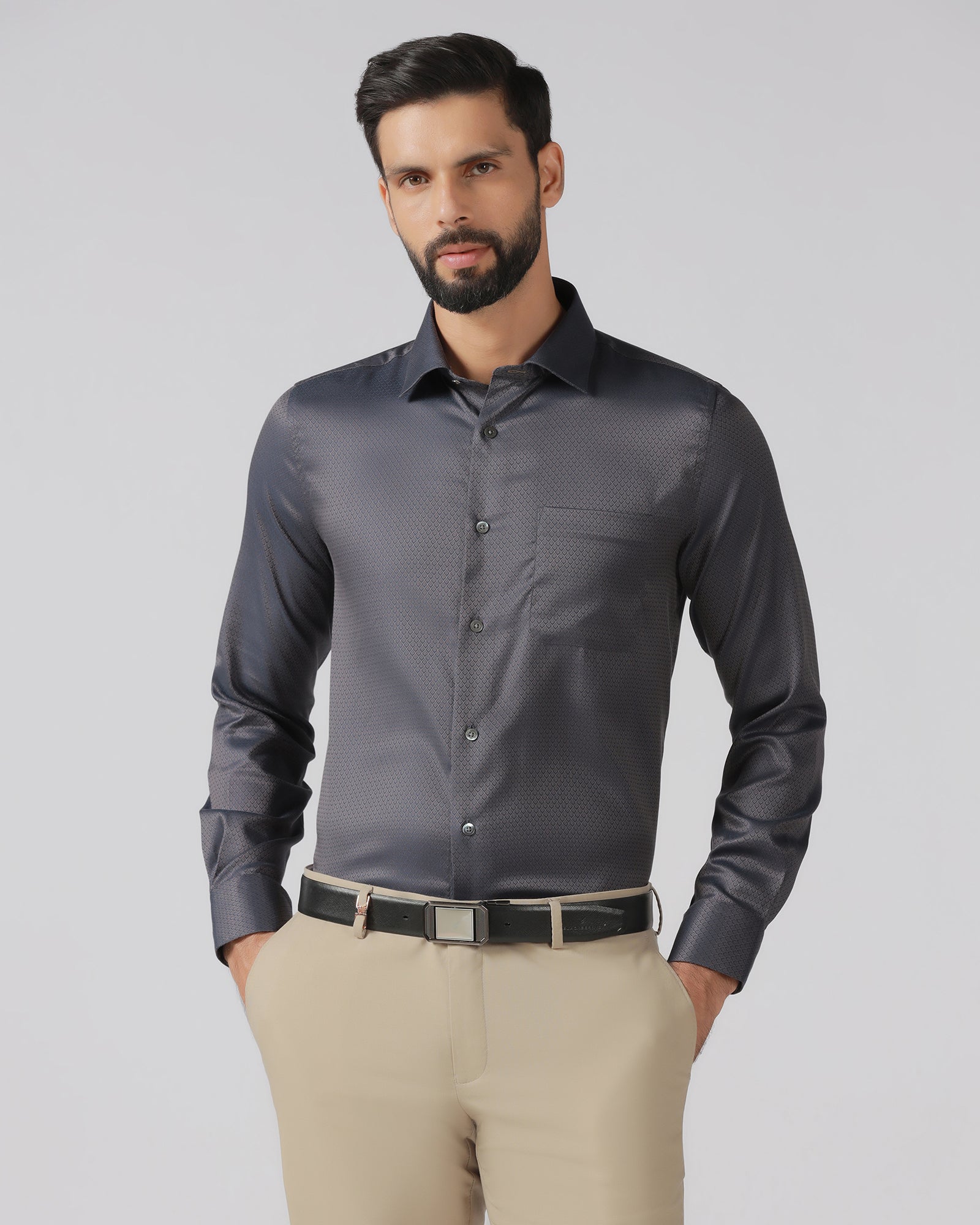 Charcoal Luxe Jacquard Shirt - Mirror