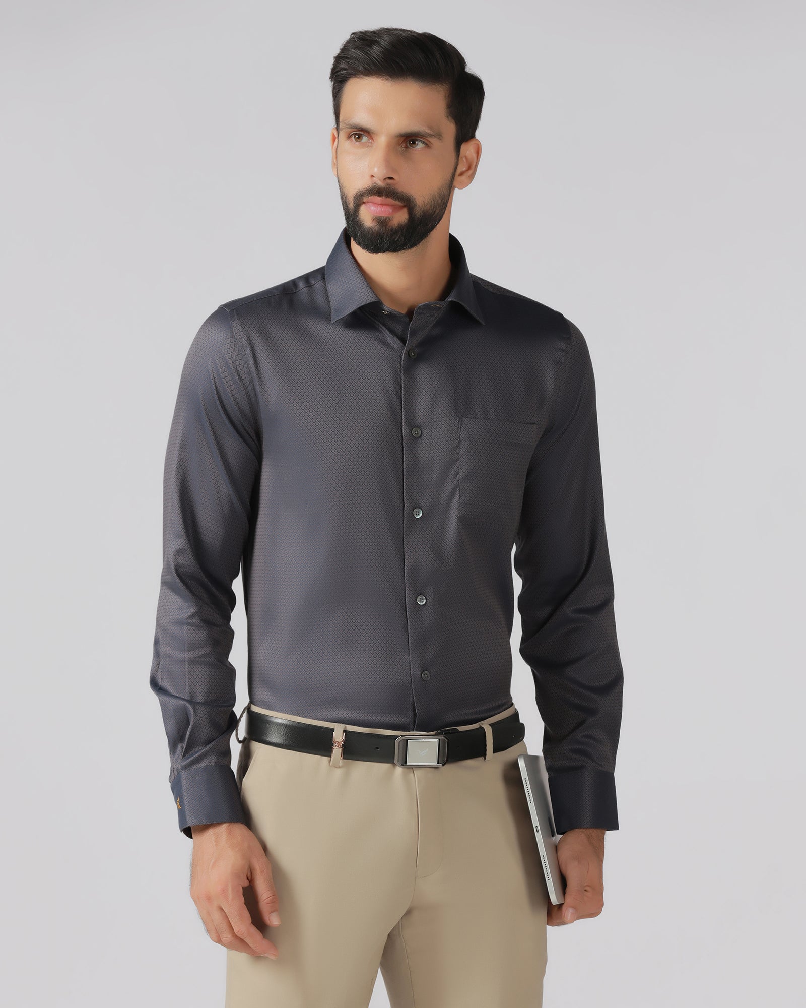 Charcoal Luxe Jacquard Shirt - Mirror