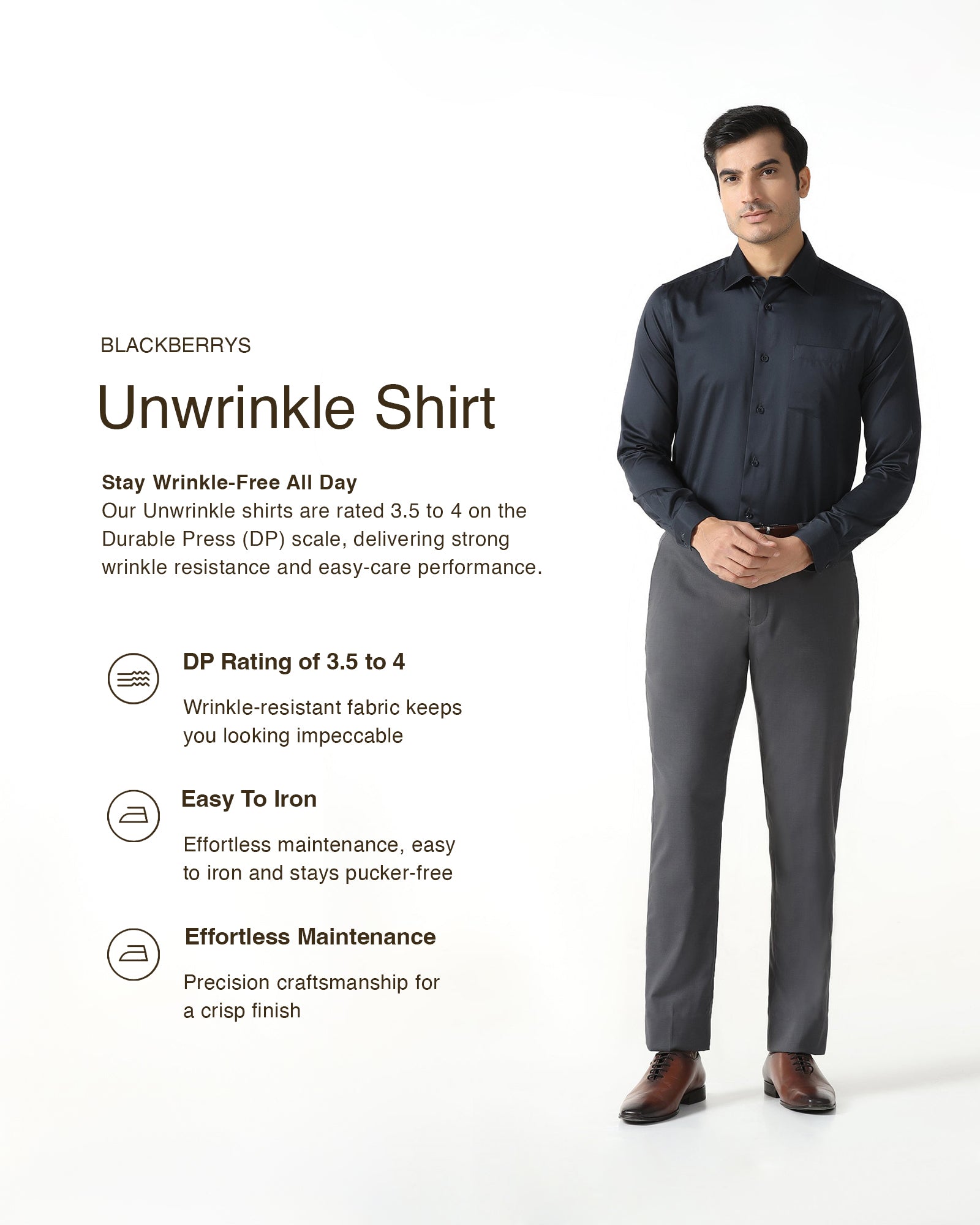 Charcoal Unwrinkle Solid Shirt - Sylvia