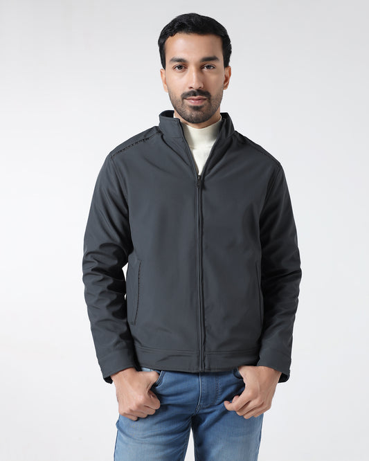 Charcoal Reversible Solid Zipper Jacket - Yulin