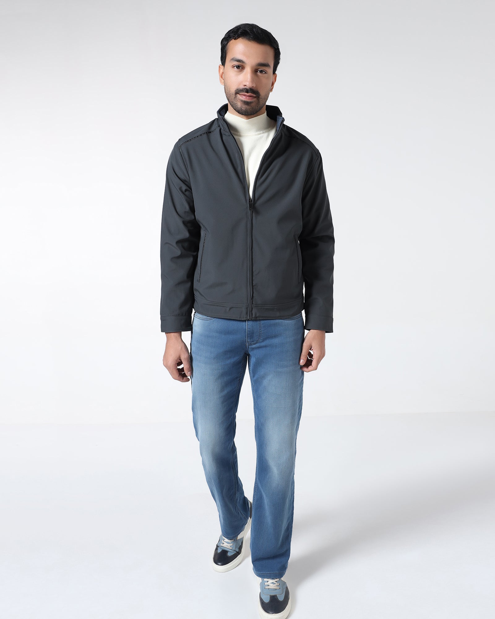 Charcoal Reversible Solid Zipper Jacket - Yulin